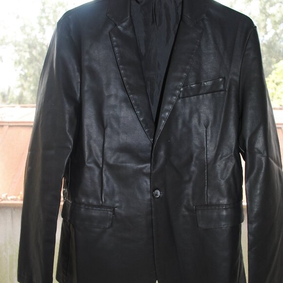 NEW SZ LG MENS BLACK FAUX LEATHER BLAZER - Picture 4 of 6
